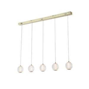 Ceiling Pendants - Searchlight Allure 5Lt Bar Pendant Satin Brass Metal & Clear Acrylic (51485-5SB)