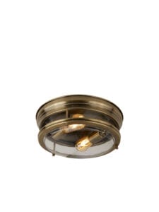 Searchlight Glasgow 2Lt Flush Antique Brass Metal & Clear Glass