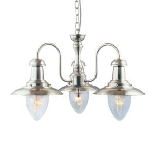 Ceiling Pendants - Searchlight Fisherman II 3Lt Pendant Satin Silver & Clear Seeded Glass (5333-3SS)