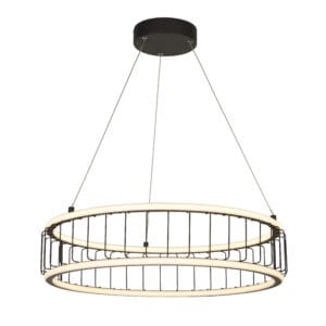 Ceiling Pendants - Searchlight Circolo Cage Drum Pendant Black Metal & White Silicon (54214-1BK)