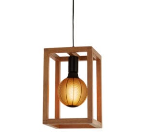 Ceiling Pendants - Searchlight Square Pendant Natural Wood & Black Metal (54741-1NA)