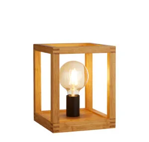 Searchlight Square Table Lamp Natural Wood & Black Metal