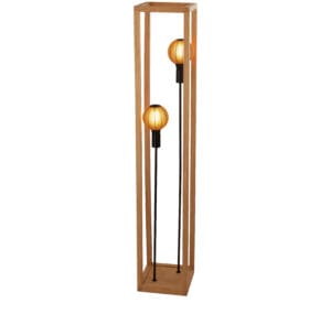 Floor Lamps - Searchlight Square 2Lt Floor Lamp Natural Wood & Black Metal (54742-2NA)