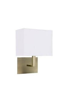 Wall Lighting - Searchlight Hotel Wall Light Antique Brass Metal & White Fabric Shade (5519AB)