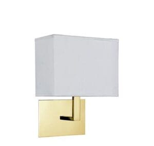 Wall Lighting - Searchlight Hotel Wall Light Satin Brass Metal & White Fabric Shade (5519SB)