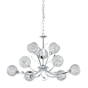 Ceiling Pendants - Searchlight Bellis II 9Lt Pendant Chrome & Clear Glass (5579-9CC)