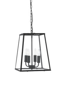 Ceiling Pendants - Searchlight Lantern Noir 4Lt Pendant Black Metal & Clear Glass (5614BK)