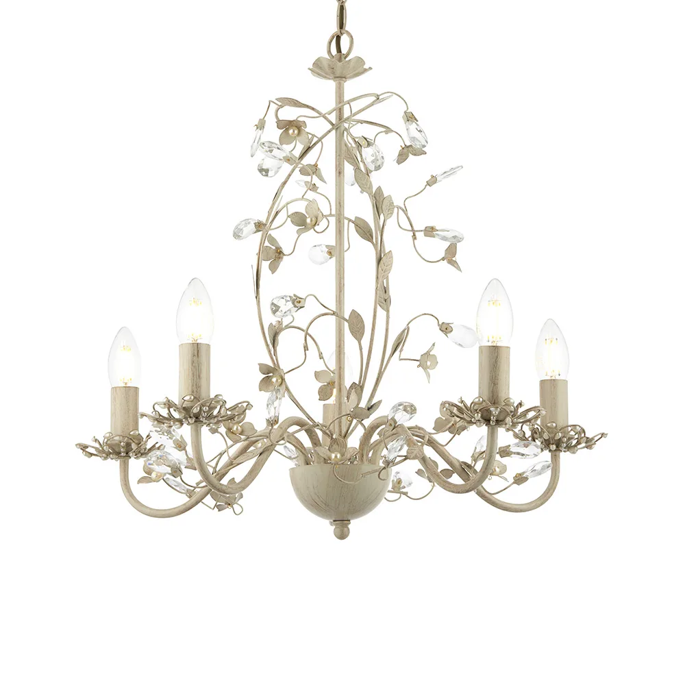 Ceiling Pendants - Endon Lullaby 5lt Pendant (Cream Brushed Gold) (LULLABY-5CR)