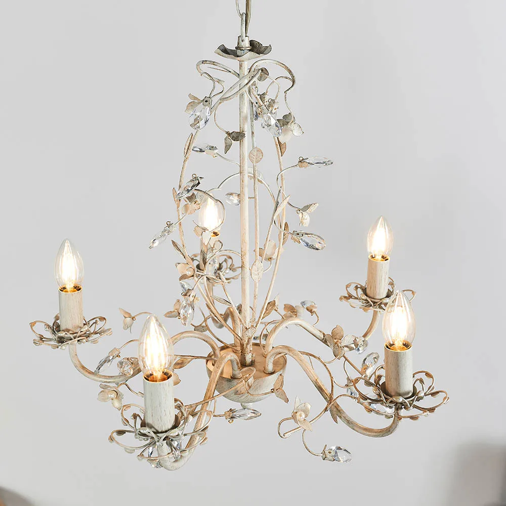 Ceiling Pendants - Endon Lullaby 5lt Pendant (Cream Brushed Gold) (LULLABY-5CR) - View 2