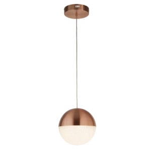 Ceiling Pendants - Searchlight Marbles LED Pendant Copper Metal & Crushed Ice Shade (5881CU)