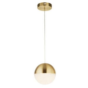 Ceiling Pendants - Searchlight Marbles LED Pendant Satin Brass Metal & Crushed Ice Shade (5881SB)