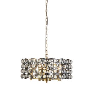 Ceiling Pendants - Searchlight Iris 5Lt 48cm Round Pendant Black Metal Crystal & Brass (59811-5BSB)