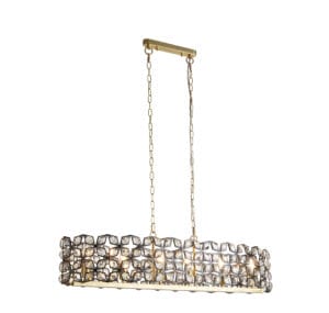 Ceiling Pendants - Searchlight Iris 6Lt 100cm Long Bar Pendant Black Metal Crystal&Brass (59811-6BSB)