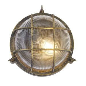 Searchlight Bulkhead Round Outdoor Light Black Gold Metal & Clear Glass