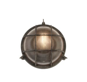 Searchlight Bulkhead Round Outdoor LightBlack/Silver Metal & Clear Glas