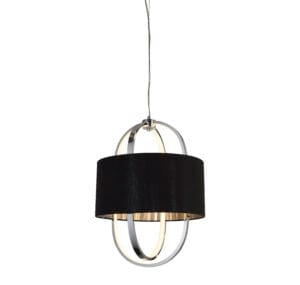 Ceiling Pendants - Searchlight Madrid Pendant Chrome Metal Glass & Black Fabric Shade (62802CC)