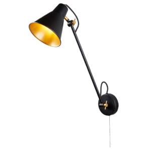 Wall Lighting - Searchlight Swing Arm Wall Light Matt Black & Gold Metal (6302BK)