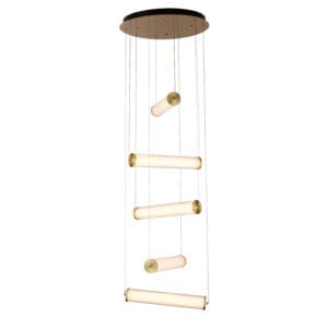 Ceiling Pendants - Searchlight Clamp 5Lt LED MultiDrop Pendant Gold Metal Clear & Opal (63125-5GO)