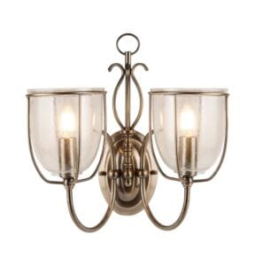 Wall Lighting - Searchlight Silhouette 2Lt Wall Light Antique Brass & Seeded Glass (6352-2AB)