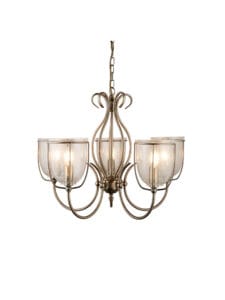 Ceiling Pendants - Searchlight Silhouette 5Lt Pendant Antique Brass Metal & Seeded Glass (6355-5AB)