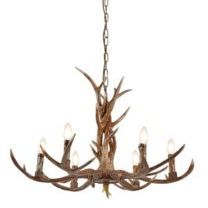 Ceiling Pendants - Searchlight Stag 6Lt Pendant Brown Resin (6416-6BR)
