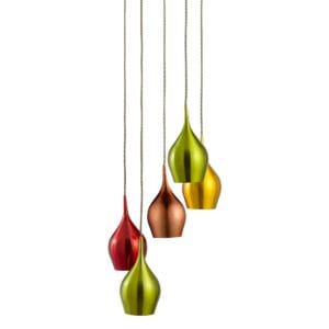 Ceiling Pendants - Searchlight Vibrant 5Lt MultiDrop PendantMetallic MultiColoured Metal (6465-5)