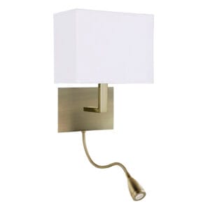 Wall Lighting - Searchlight Hotel Wall Light Antique Brass Metal & White Fabric (6519AB)