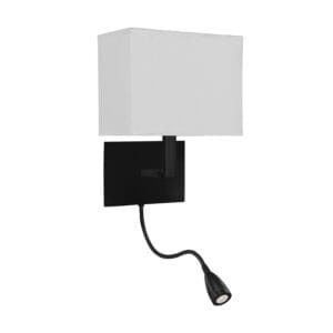 Wall Lighting - Searchlight Hotel Wall Light Matt Black Metal & White Fabric Shade (6519BK)