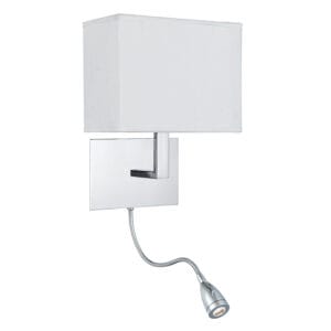 Wall Lighting - Searchlight Hotel Wall Light Chrome Metal & White Fabric Shade (6519CC)