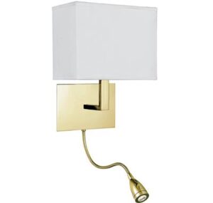 Wall Lighting - Searchlight Hotel Wall Light Satin Brass Metal & White Fabric Shade (6519SB)