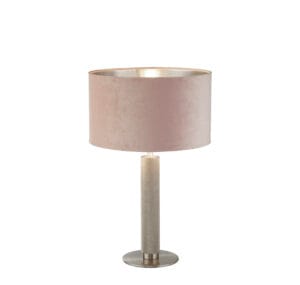 Table Lamps - Searchlight London Table Lamp Knurled Satin Silver & Pink Velvet Shade (65721PI)