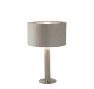 Searchlight London Table Lamp Knurled Satin Silver & Taupe Velvet Shade
