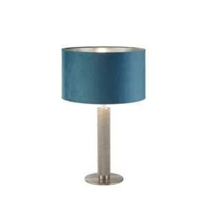 Searchlight London Table Lamp Knurled Satin Silver & Teal Velvet Shade