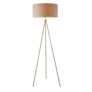Floor Lamps - Endon Tri 1lt Floor Matt Nickel & grey linen mix fabric Non-dimmable (66987)