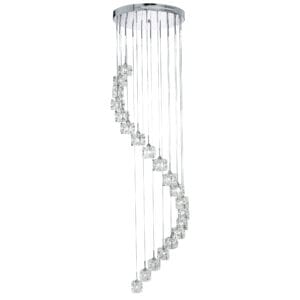 Ceiling Pendants - Searchlight Ice Cube 20Lt MultiDrop Pendant Chrome Metal & Glass (6720-20-LED)