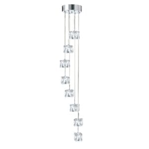 Ceiling Pendants - Searchlight Ice Cube 8Lt MultiDrop Pendant Chrome Metal & Glass (6778-8-LED)