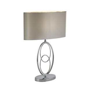 Table Lamps - Searchlight Loopy Table Lamp Chrome Metal& Oval Silver Faux Silk Shade (69041CC)