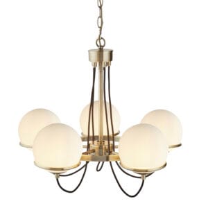 Ceiling Pendants - Searchlight Sphere 5Lt Pendant Antique Brass Metal & Opal Glass (7095-5AB)