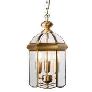 Ceiling Pendants - Searchlight Bevelled Lantern 3Lt Pendant Antique Brass Metal & Glass (7133AB)
