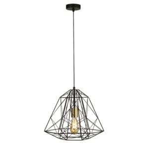 Ceiling Pendants - Searchlight Geometric Cage Pendant Matt Black Metal (7271BK)