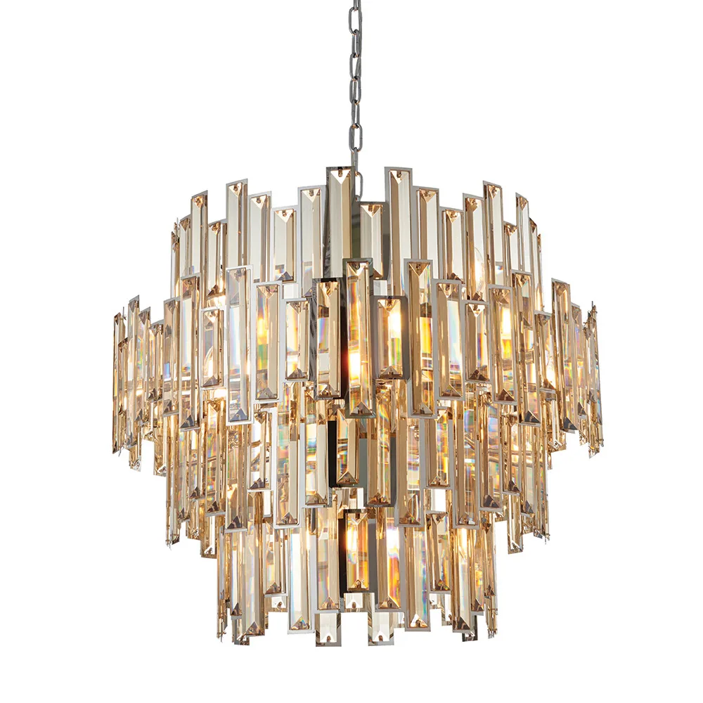 Ceiling Pendants - Endon Viviana 15lt Pendant Chrome & champagne crystal Dimmable (72746)