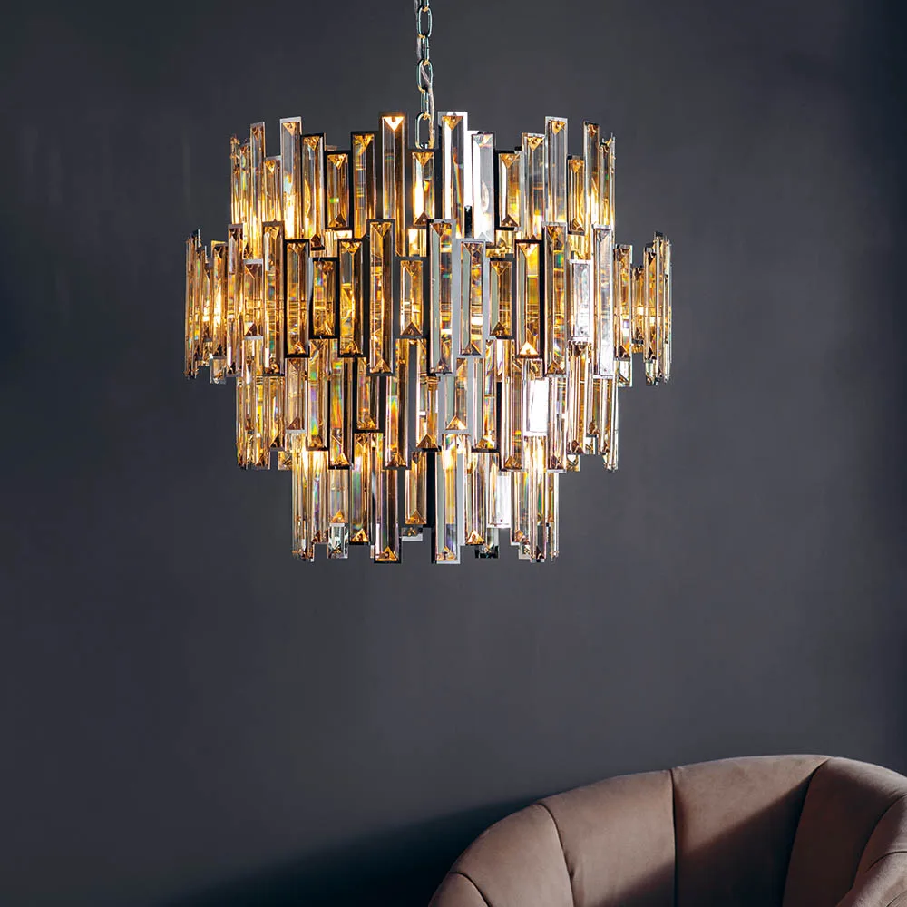 Ceiling Pendants - Endon Viviana 15lt Pendant Chrome & champagne crystal Dimmable (72746) - View 2