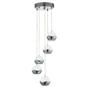 Ceiling Pendants - Searchlight Ice Ball 5Lt MultiDrop Pendant Chrome Metal & Glass (7355-5CC)