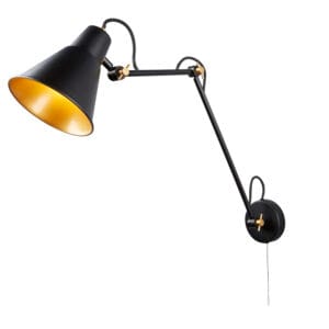 Wall Lighting - Searchlight Swing Arm Wall Light Matt Black & Gold Metal (7403BK)
