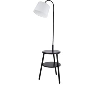 Floor Lamps - Searchlight Ridge Shelf Floor Lamp Black Metal Wood & White Fabric (74730BK)