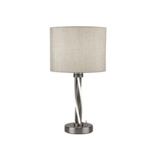 Table Lamps - Searchlight Vegas Table Lamp Satin Silver Metal & Ivory Hessian Shade (7564SS)