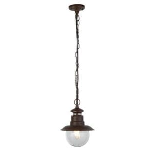 Ceiling Pendants - Searchlight Station Outdoor Pendant Rustic Brown Metal & Glass (7653RU)