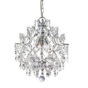 Ceiling Pendants - Searchlight Harrietta 3Lt Pendant Chrome Metal & Clear Crystal (7673-3CC)