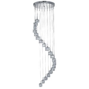 Ceiling Pendants - Searchlight Ice Cube 20Lt MultiDrop Pendant Chrome Metal & Glass (7820-20-LED)