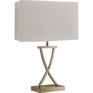 Table Lamps - Searchlight Club Table Lamp Antique Brass Metal & White Faux Silk Shade (7923AB)
